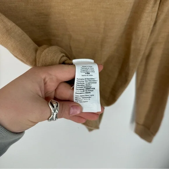 J. Crew Merino Wool Camel Tan Old Money Sweater with Lace Collar - Picture 2 of 4